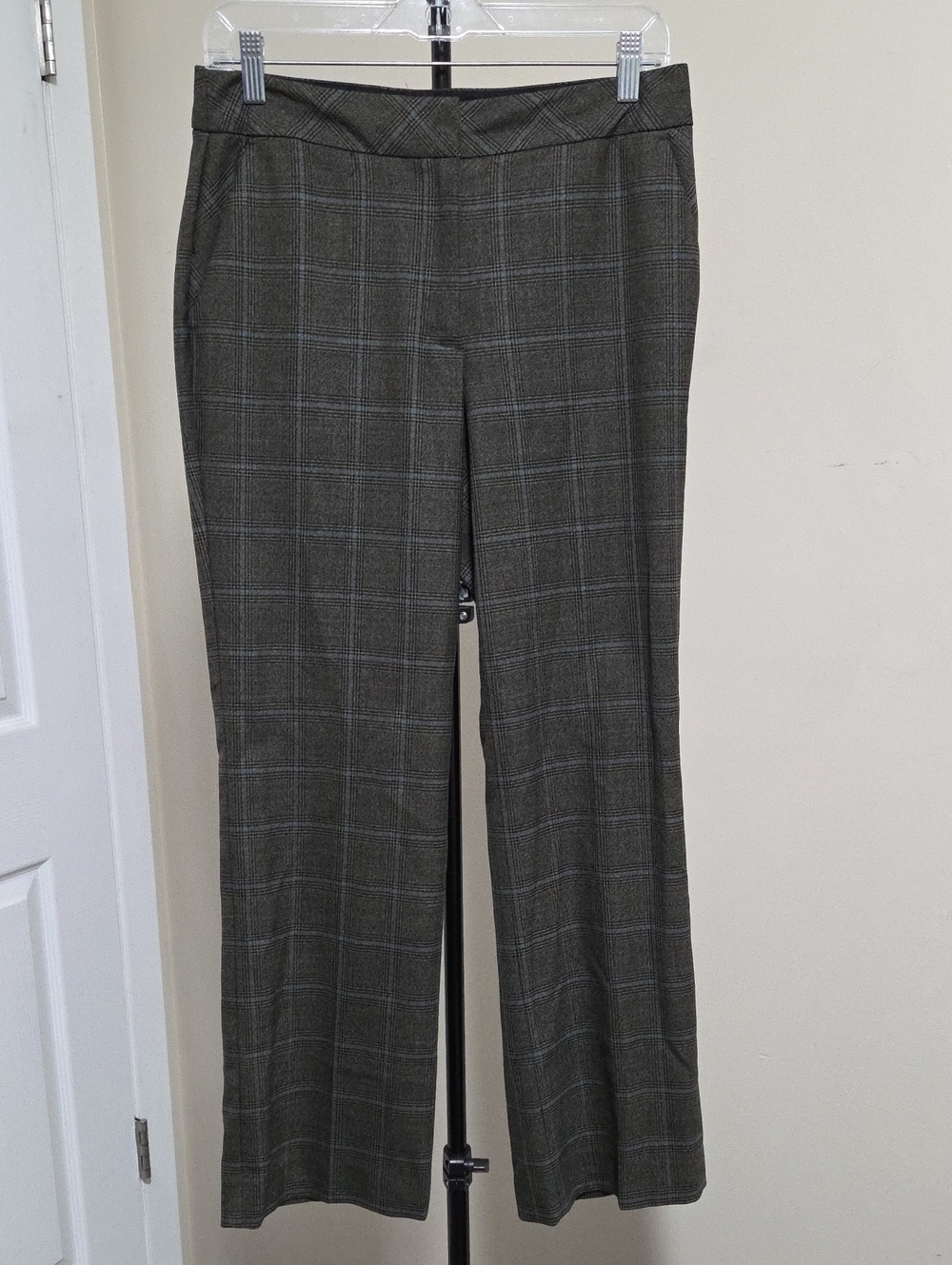 Talbots Olive Plaid Straight-Leg Dress Pants